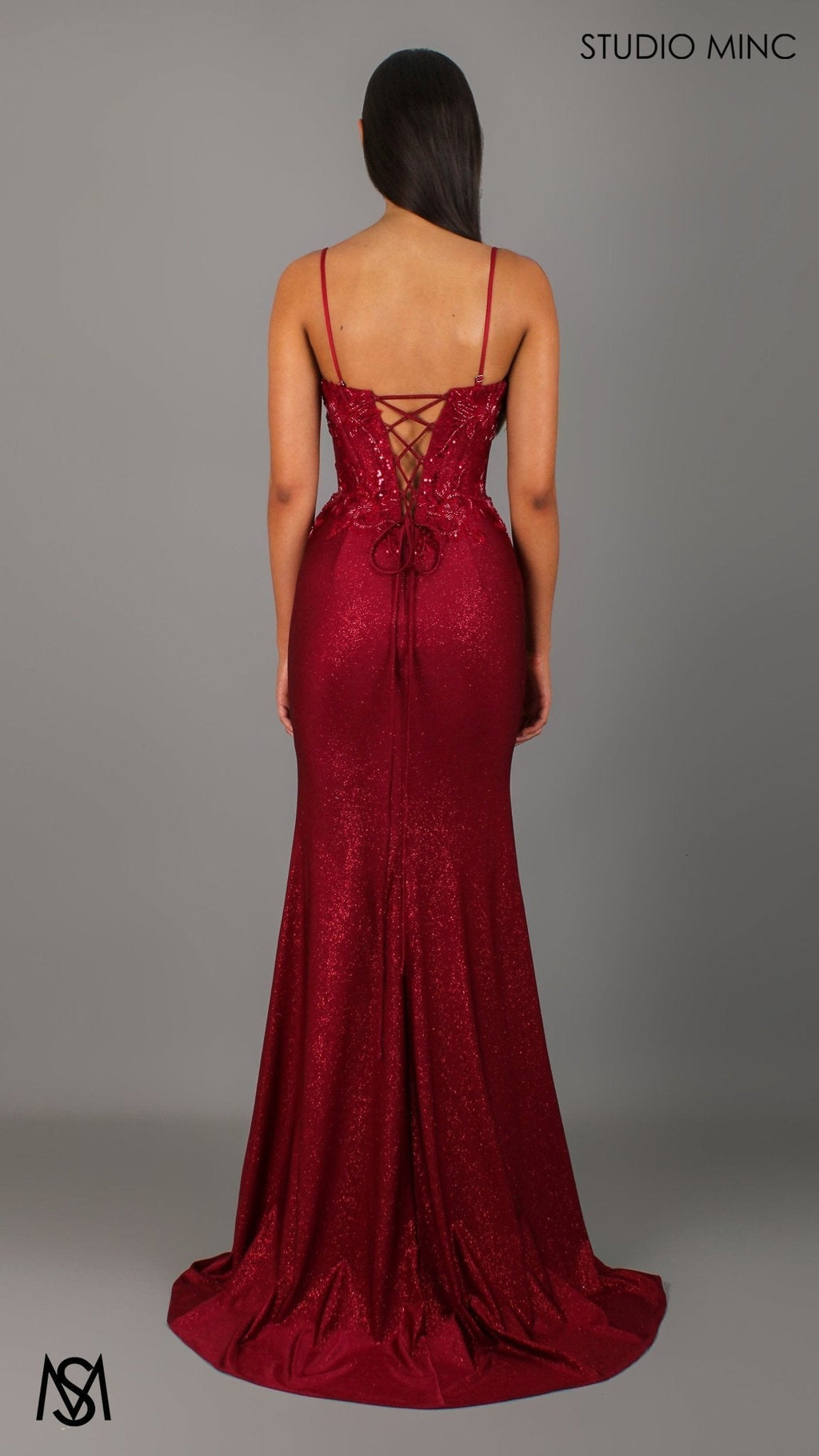 Imperial - Deep Red Formal Dress, Beaded corset Strapless fitted mermaid silhouette