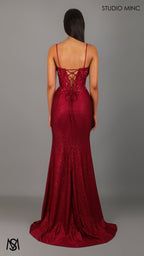 Imperial - Deep Red Formal Dress, Beaded corset Strapless fitted mermaid silhouette
