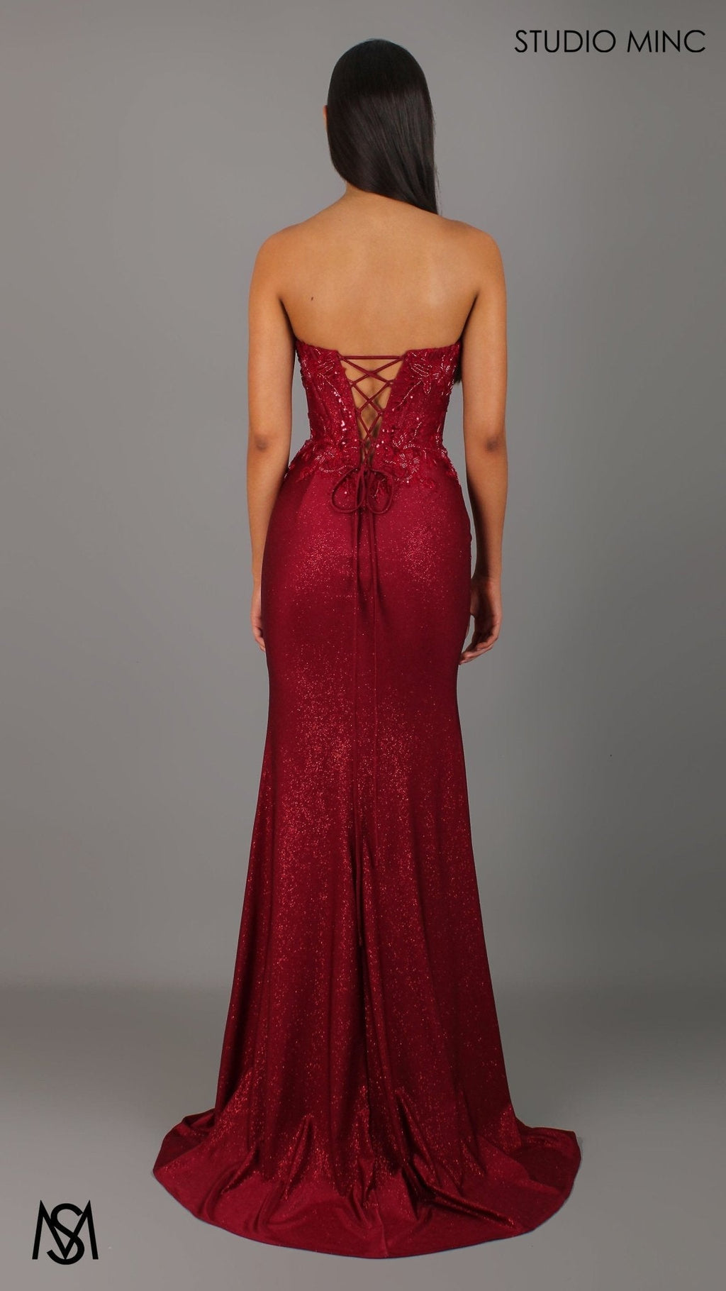 Imperial - Deep Red Formal Dress, Beaded corset Strapless fitted mermaid silhouette