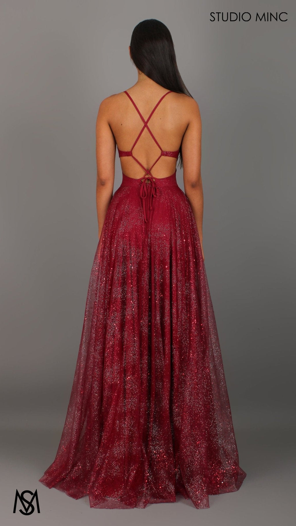Stardust - Deep Red formal dress | Glitter V neckline, backless, A-line Sparkle Gown