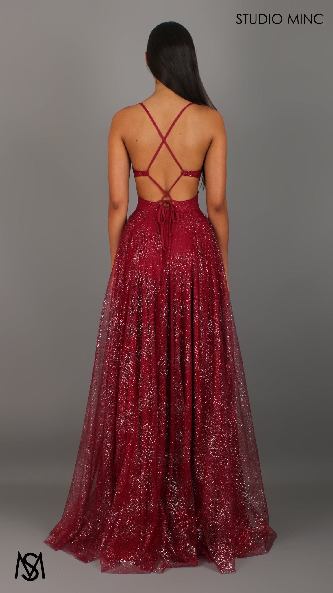 Stardust - Deep Red formal dress | Glitter V neckline, backless, A-line Sparkle Gown
