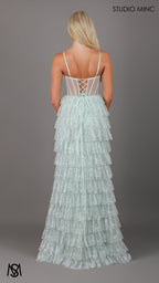 Maple - Light Sage Green Formal Dress | Sheer Corset layered glitter tulle leg slit