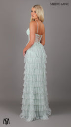 Maple - Light Sage Green Formal Dress | Sheer Corset layered glitter tulle leg slit