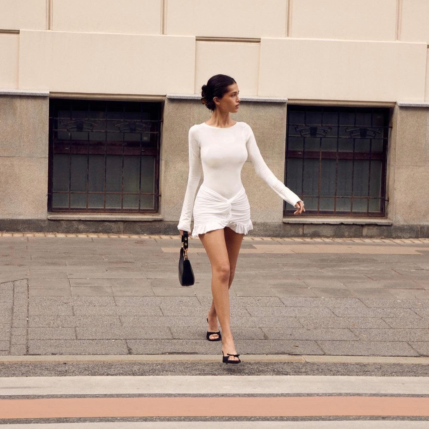 Say Yes Ruffled Long Sleeve Mini Dress