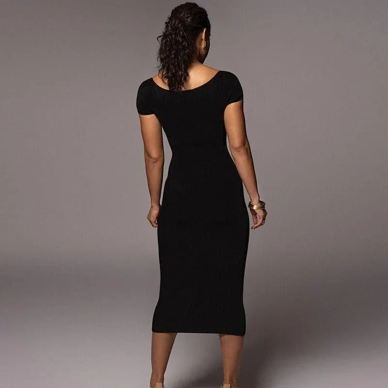Self-Made Girl Black Knitted Midi Dress