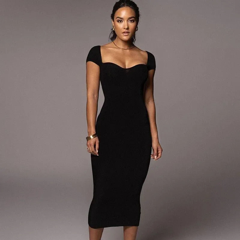 Self-Made Girl Black Knitted Midi Dress