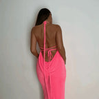 Silvana Draped Back Hot Pink Maxi Dress