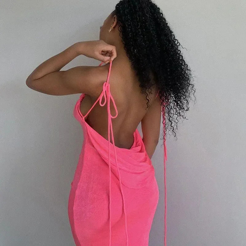 Silvana Draped Back Hot Pink Maxi Dress