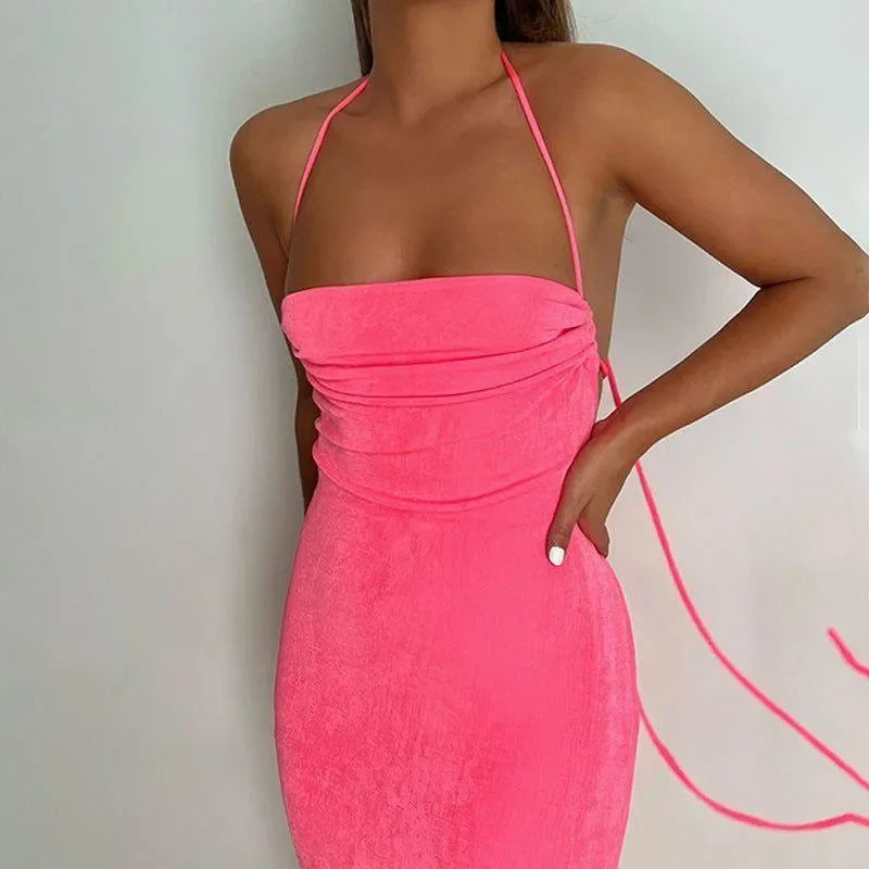 Silvana Draped Back Hot Pink Maxi Dress