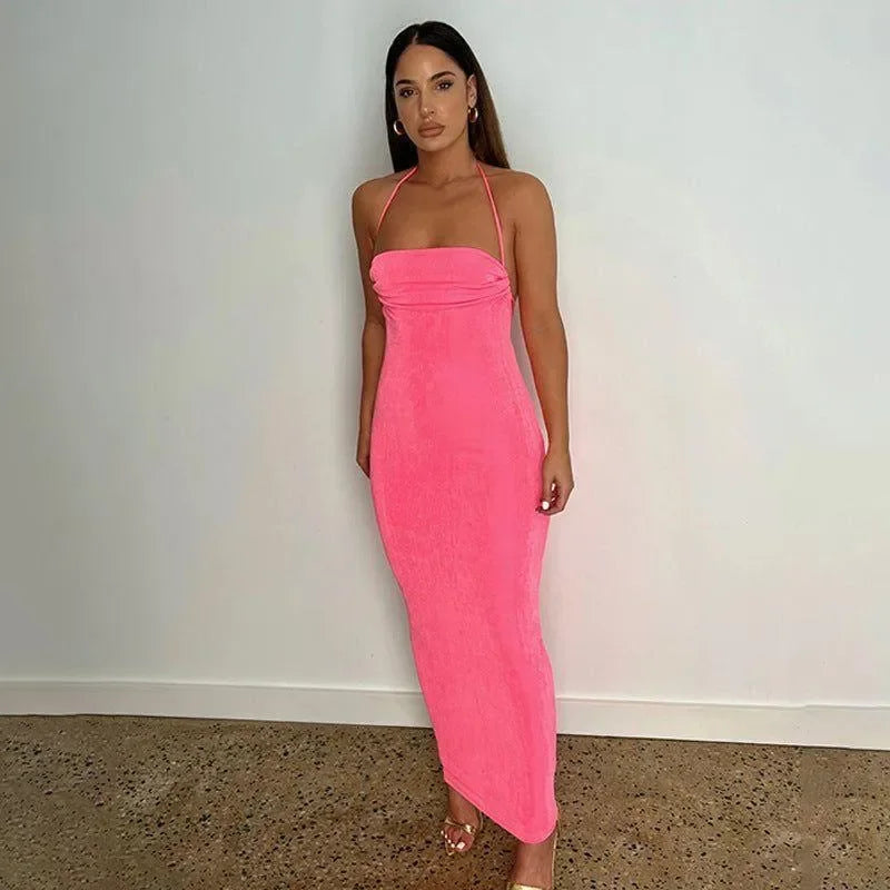 Silvana Draped Back Hot Pink Maxi Dress