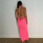 Silvana Draped Back Hot Pink Maxi Dress