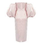 Smiley Puff Sleeve Satin Midi Dress