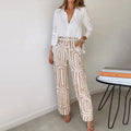 Women’s Two Piece Set – Shirt and Patterned Pants Matching Outfit Elegant Casual Set