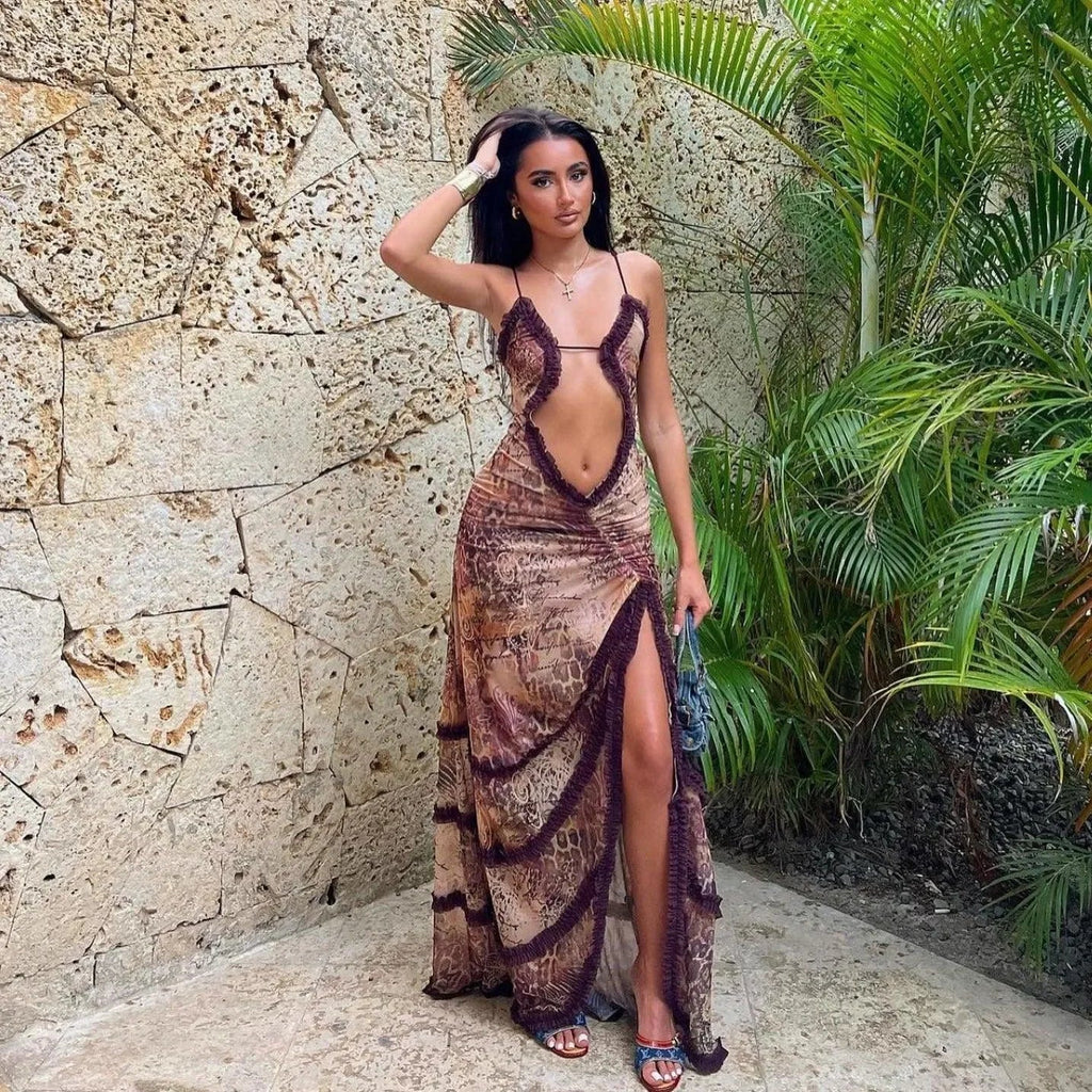 Stolen Kiss Ruched Beige Maxi Dress