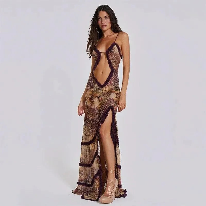 Stolen Kiss Ruched Beige Maxi Dress