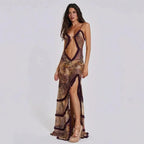 Stolen Kiss Ruched Beige Maxi Dress