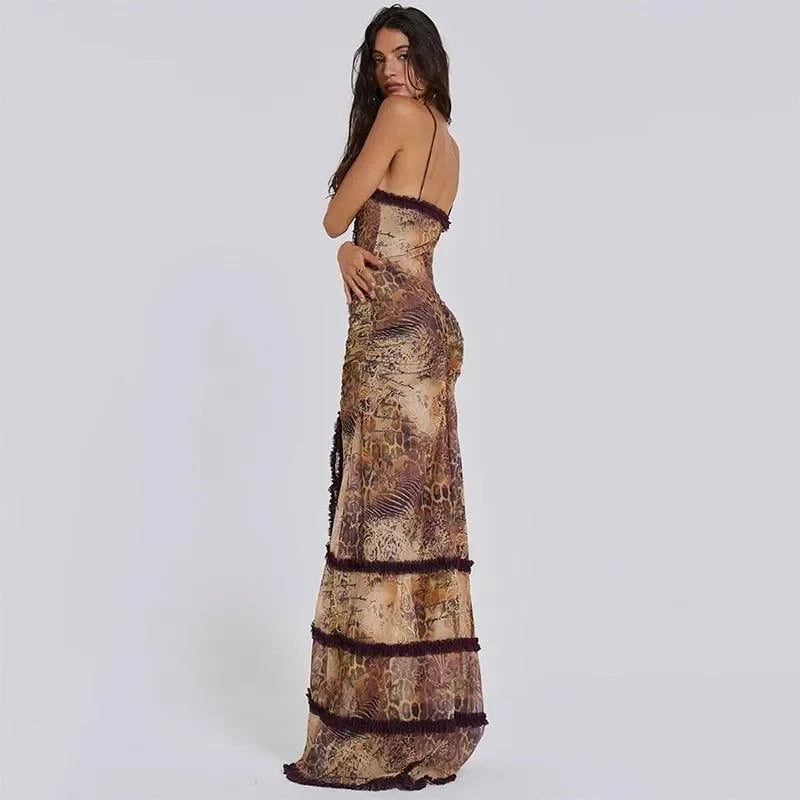 Stolen Kiss Ruched Beige Maxi Dress