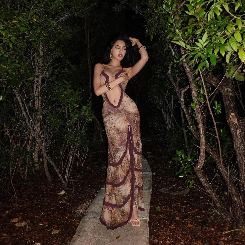 Stolen Kiss Ruched Beige Maxi Dress