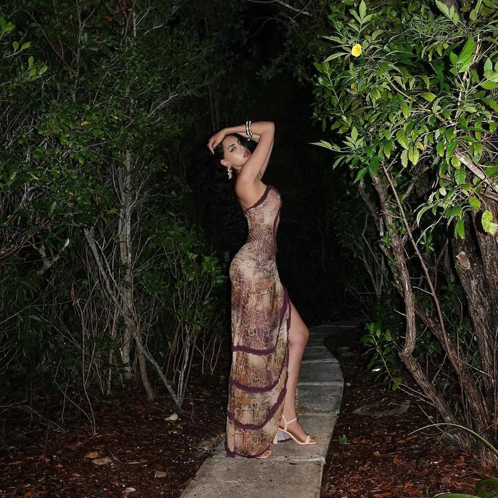 Stolen Kiss Ruched Beige Maxi Dress