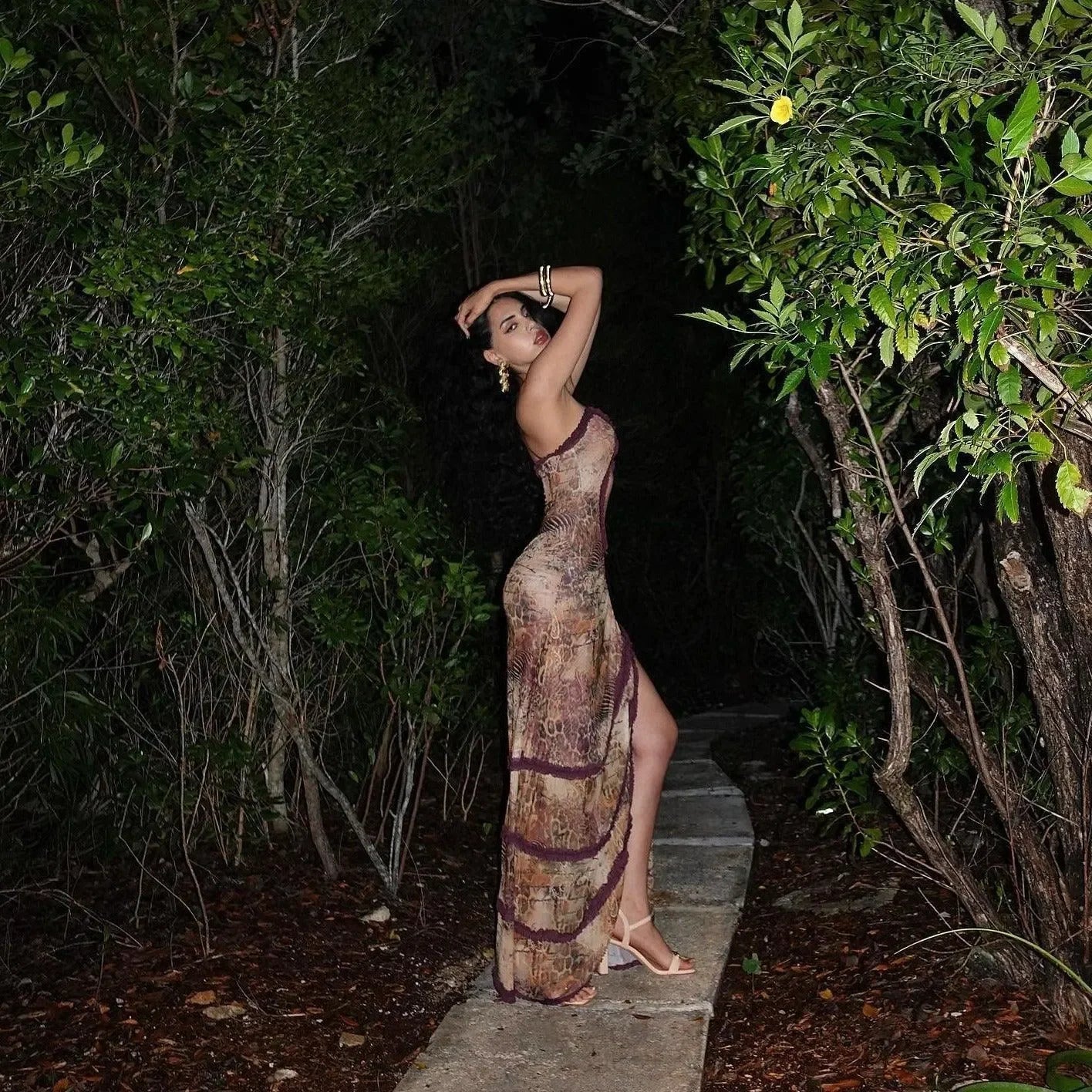 Stolen Kiss Ruched Beige Maxi Dress