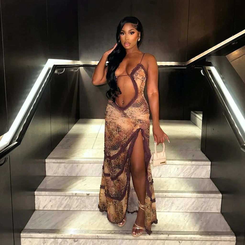 Stolen Kiss Ruched Beige Maxi Dress