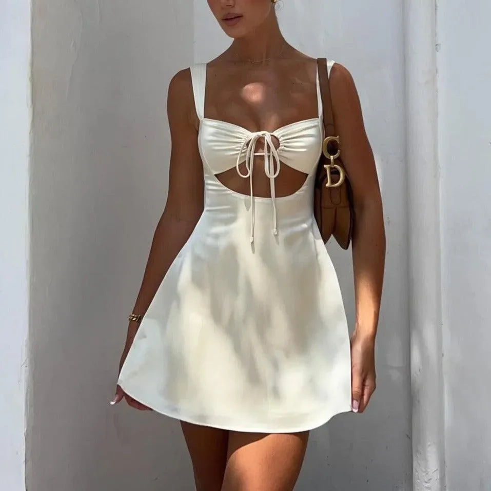 Summer Afternoon Satin Ivory Mini Dress