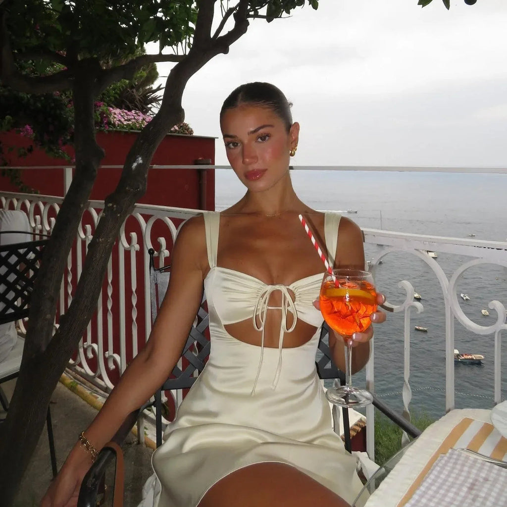 Summer Afternoon Satin Ivory Mini Dress