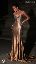 Mystique - Bronze Gold & Silver formal dress, Rhinestone sparkly fitted Mermaid