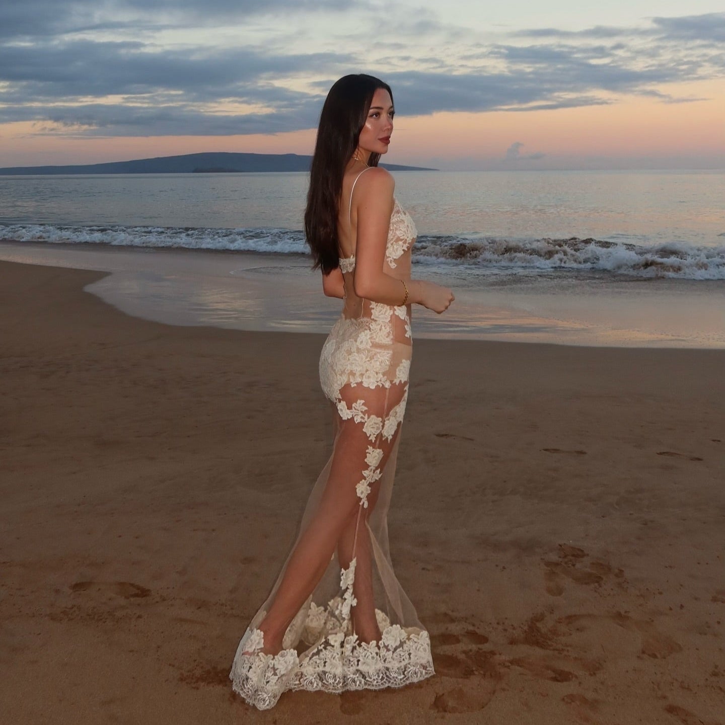 Te Amo Lace Mesh White Maxi Dress