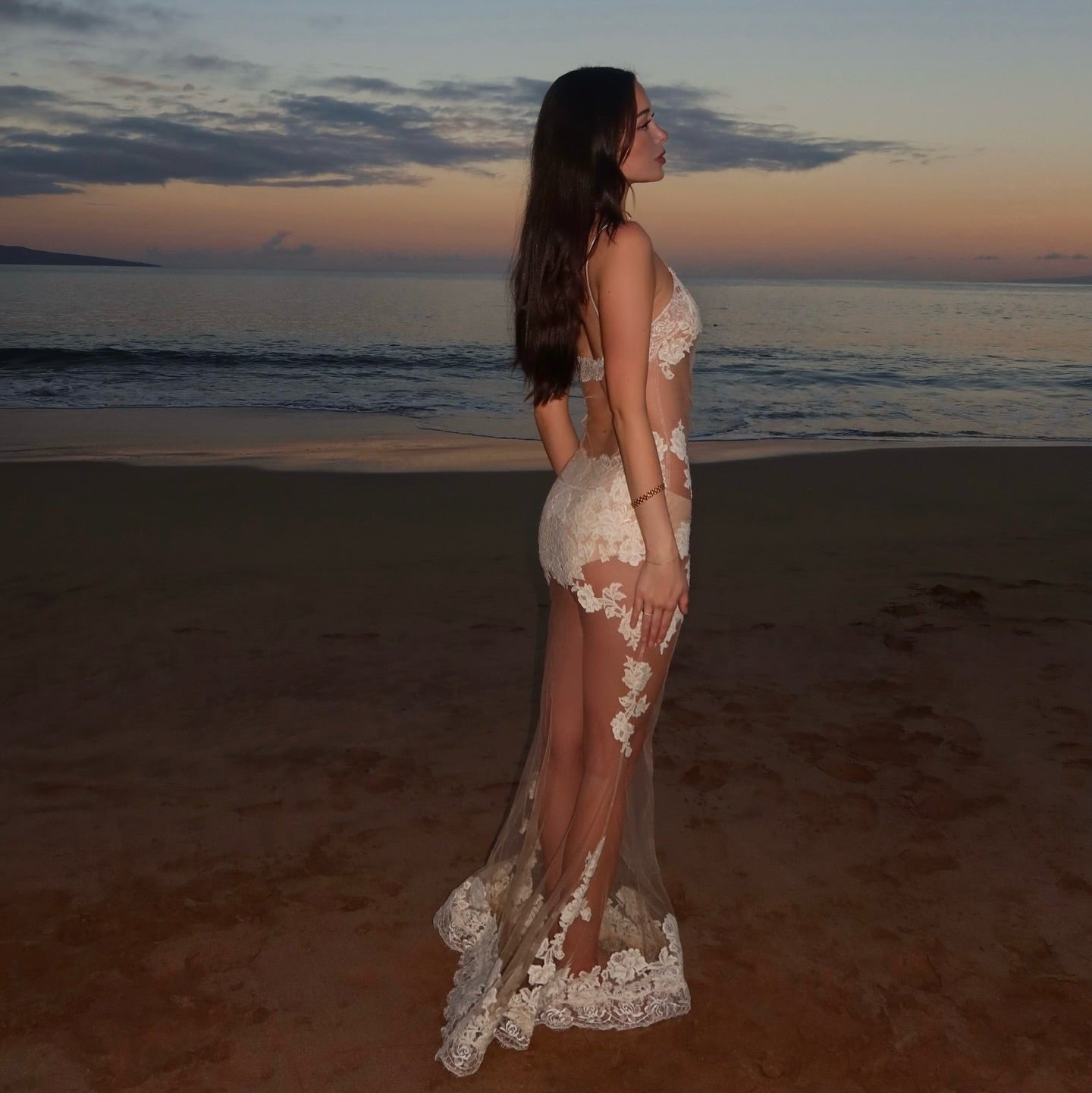 Te Amo Lace Mesh White Maxi Dress