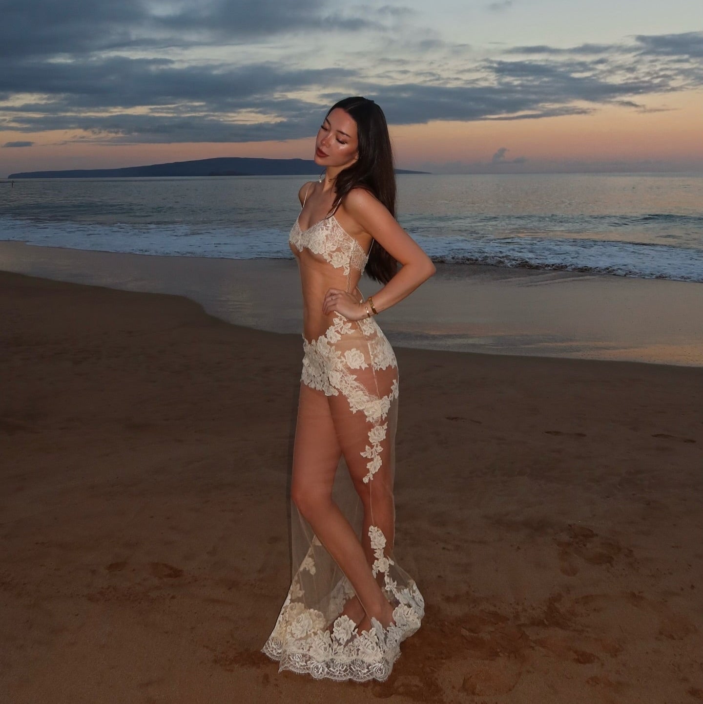 Te Amo Lace Mesh White Maxi Dress