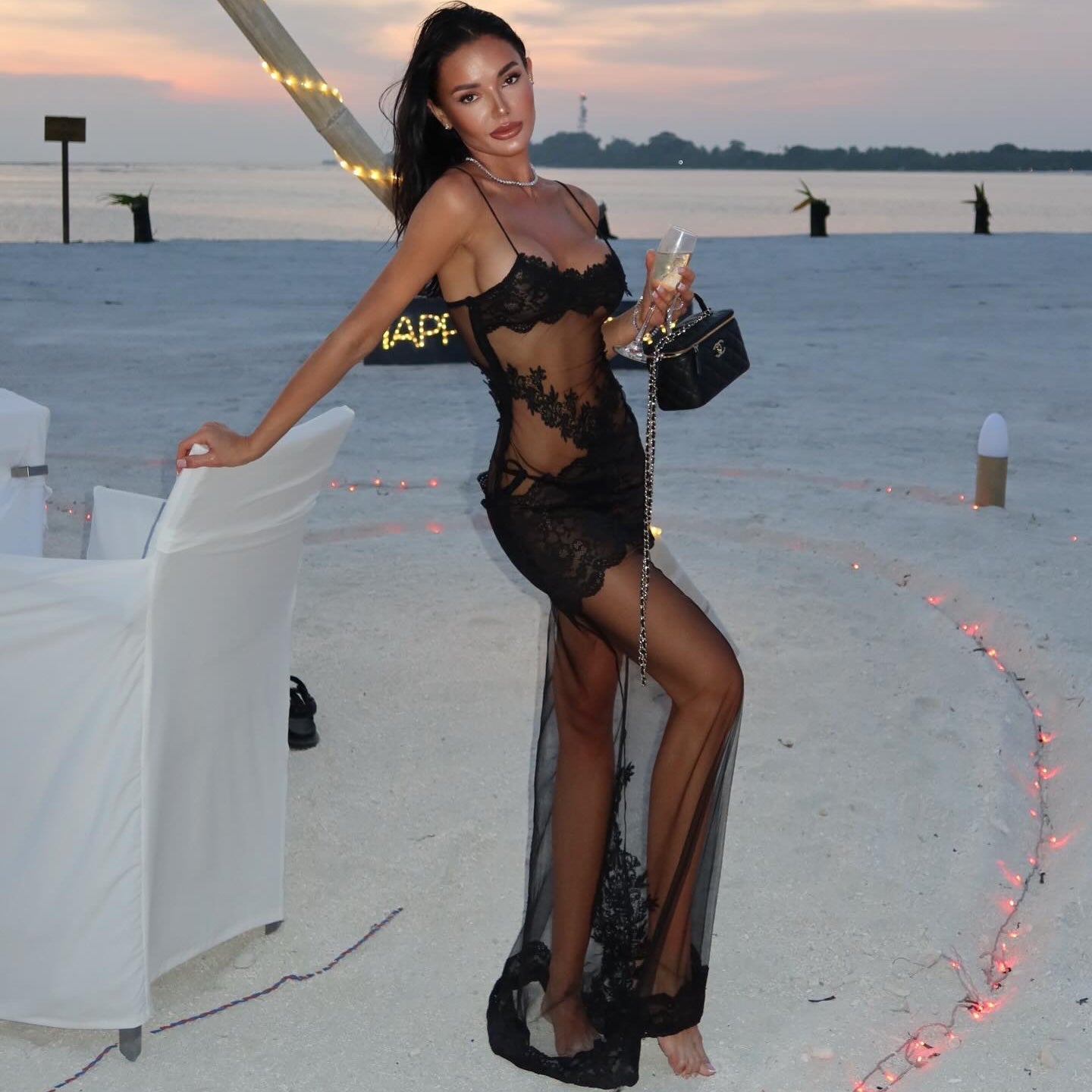 Te Amo Lace Mesh Black Maxi Dress