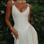 Tea Party Mesh Ivory Maxi Dress