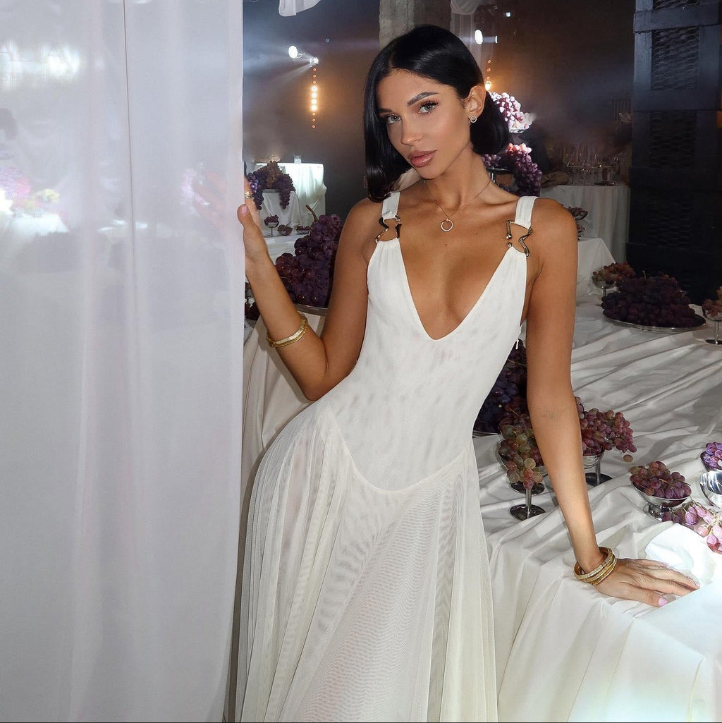 Tea Party Mesh Ivory Maxi Dress