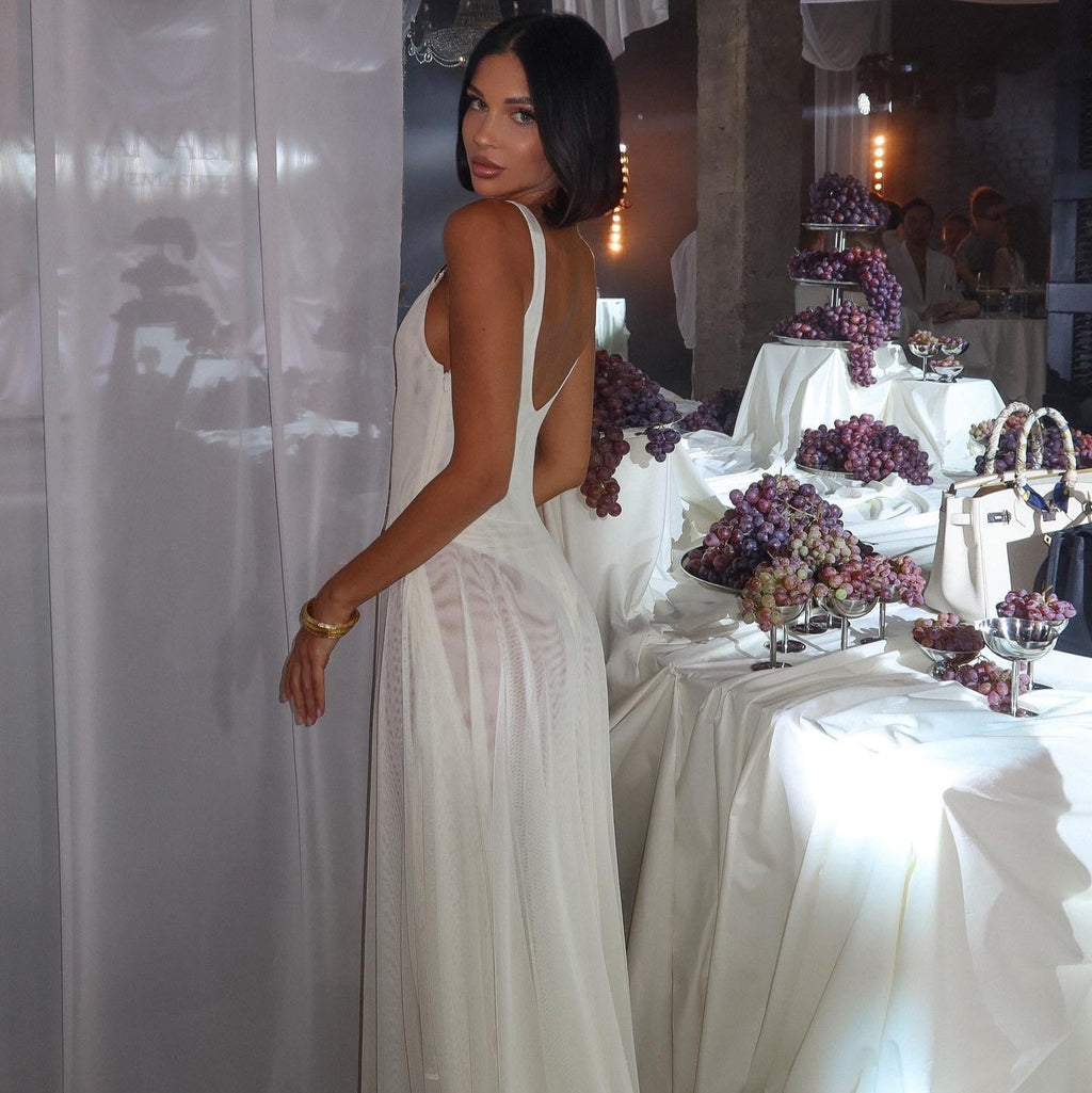 Tea Party Mesh Ivory Maxi Dress