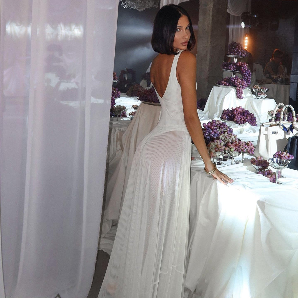Tea Party Mesh Ivory Maxi Dress