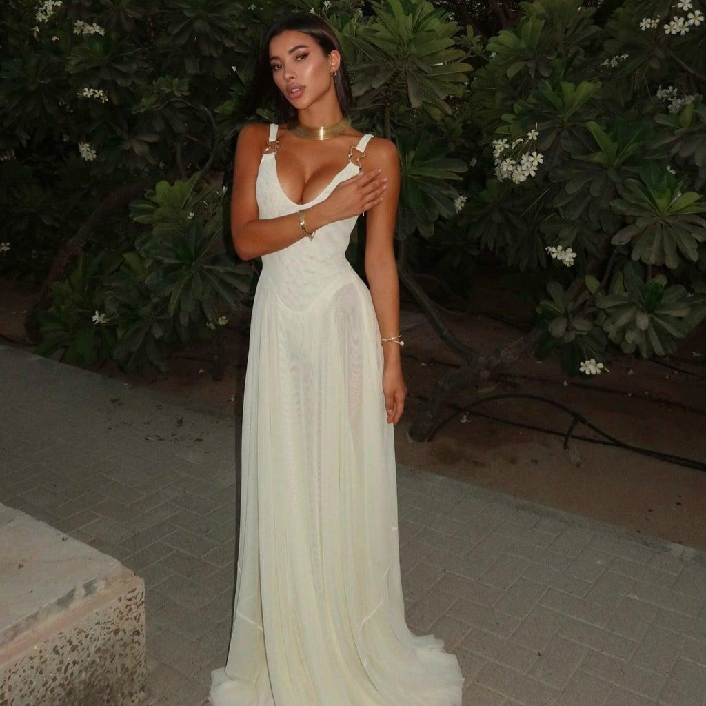 Tea Party Mesh Ivory Maxi Dress