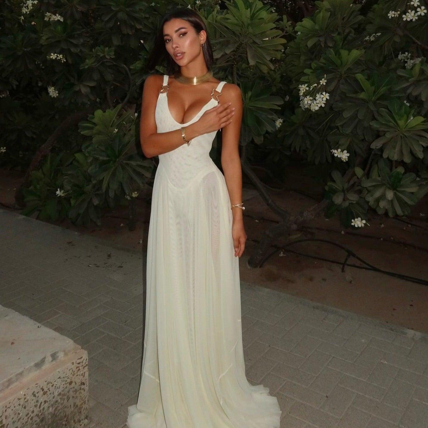 Tea Party Mesh Ivory Maxi Dress