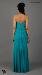 Paloma - Teal Formal Dress, Strapless Corset mermaid, Sheer net, with Scarf
