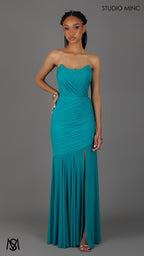 Paloma - Teal Formal Dress, Strapless Corset mermaid, Sheer net, with Scarf