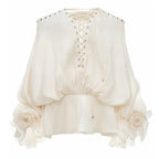 Tiffany Off Shoulder Lace Up Ivory Mini Dress