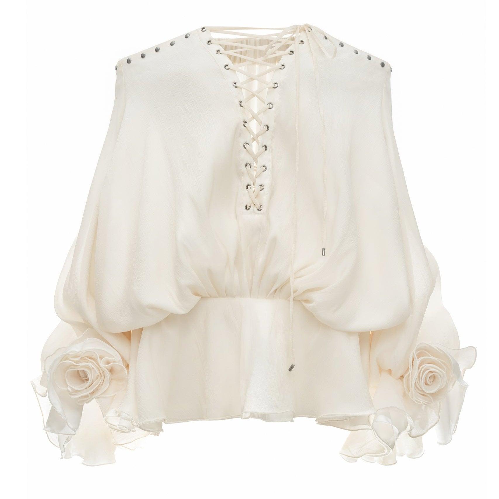 Tiffany Off Shoulder Lace Up Ivory Mini Dress