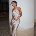To My Heart Satin Backless Maxi Dress