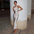 To My Heart Satin Backless Maxi Dress