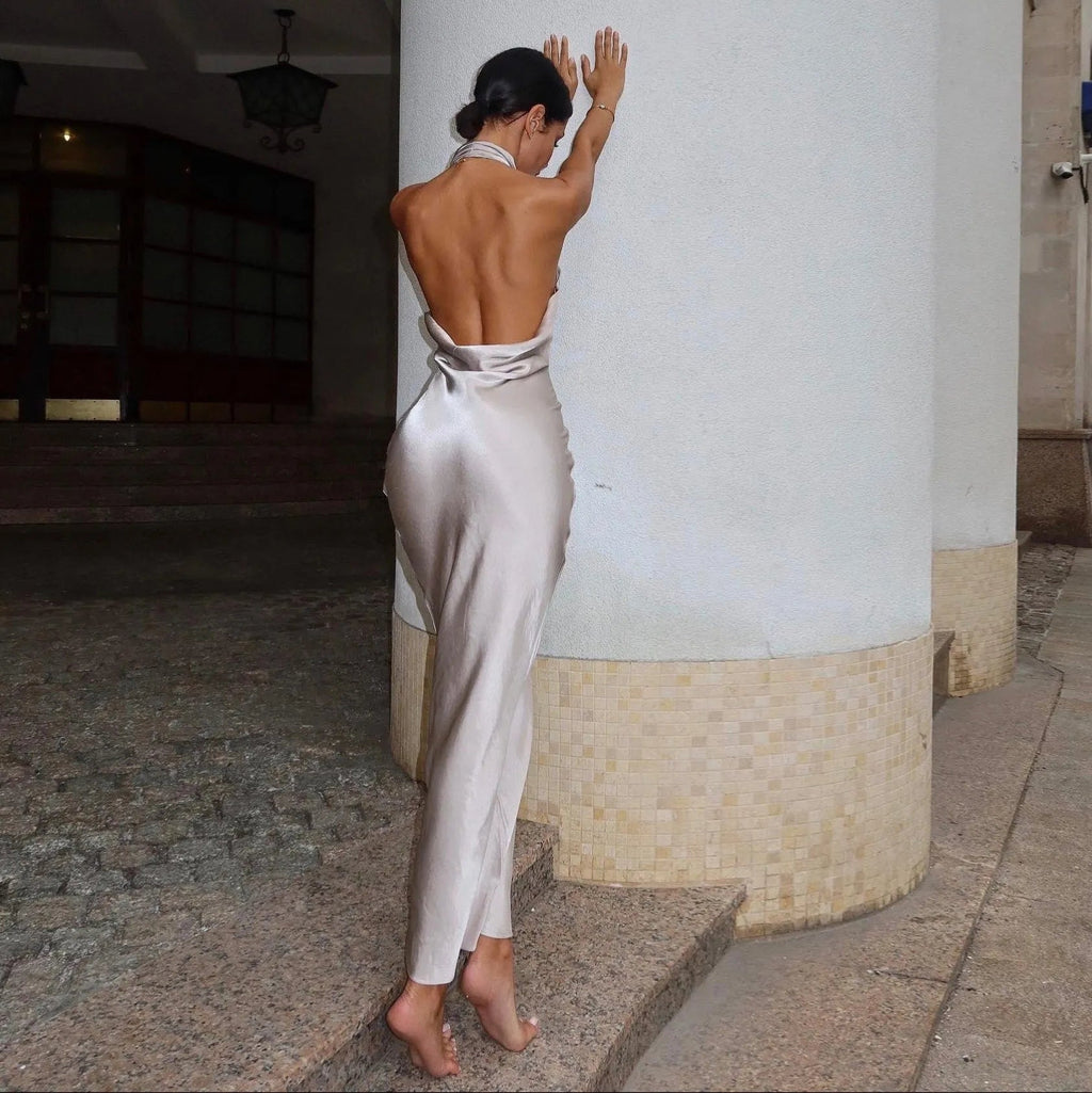 To My Heart Satin Backless Maxi Dress