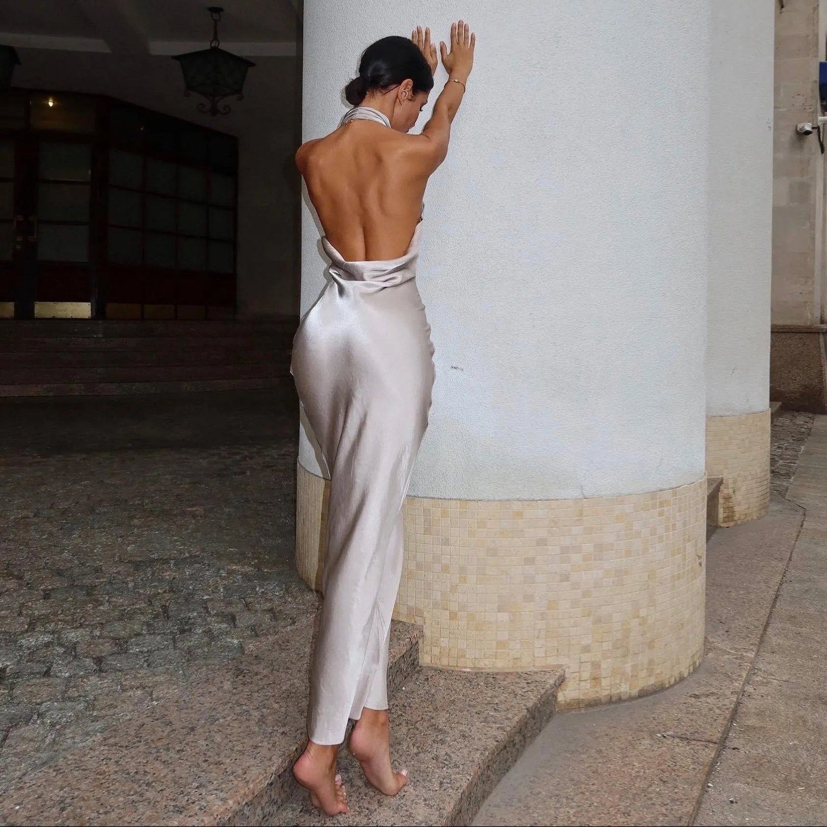 To My Heart Satin Backless Maxi Dress