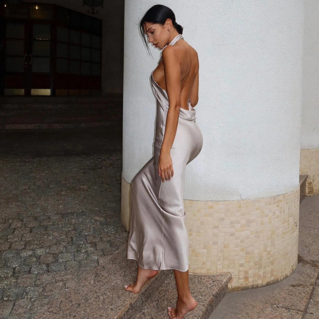 To My Heart Satin Backless Maxi Dress