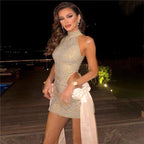 Tonight's Mystery Bow Cut Out Glitter Mini Dress