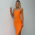 Très Chic Backless Knitted Orange Maxi Dress