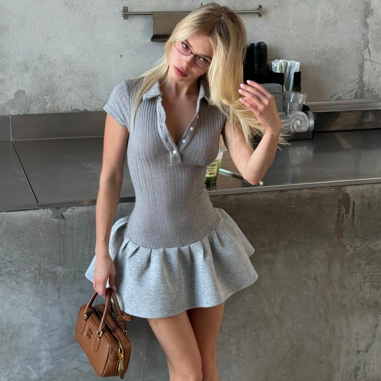 Trust Issues Polo Style Knitted Gray Mini Dress